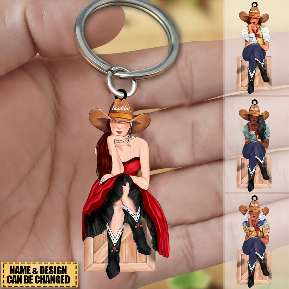 Personalized Cowgirl  Keychain - Boots Class And A Little Sass