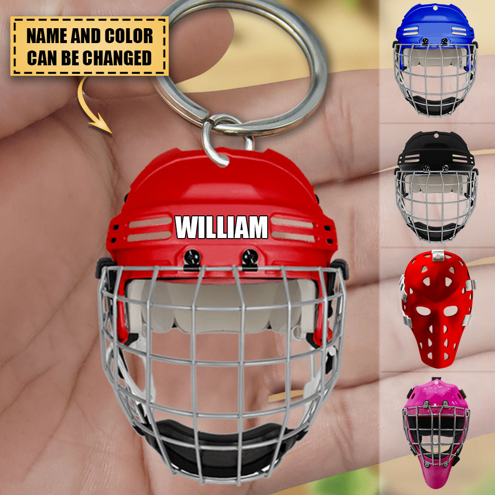 Hockey Helmet - Personalized Keychain - Gift For Hockey Player