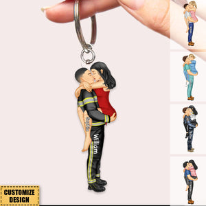 Personalized Couple Kissing Occupation Keychain - Gift For Couples, Nurse, Firefighter, Police Officer