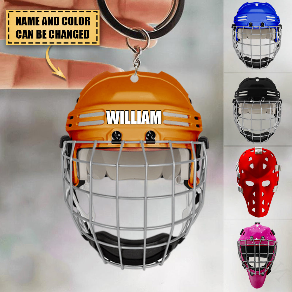 Hockey Helmet - Personalized Keychain - Gift For Hockey Player