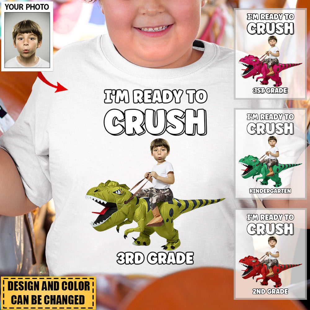 Personalized Cute Kid Rides The Dinosaurus T-shirt-Gift For Kids