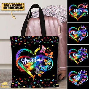 Personalized Grandma Mom Heart Infinity Butterfly Mother's Day Gift Cloth Tote Bag