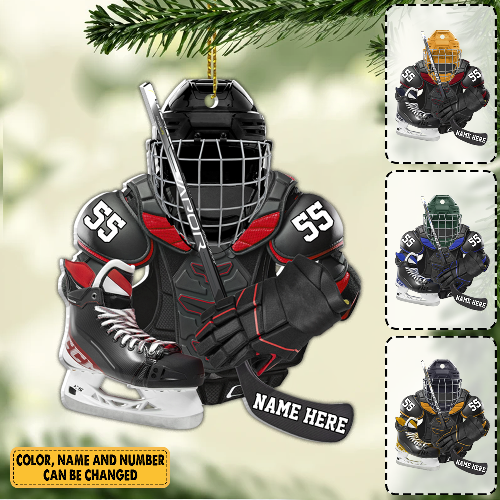 Personalized Hockey Equipment Christmas Acrylic Ornament Gift for Hockey Lover Hockey Players / Hockey Son Dad