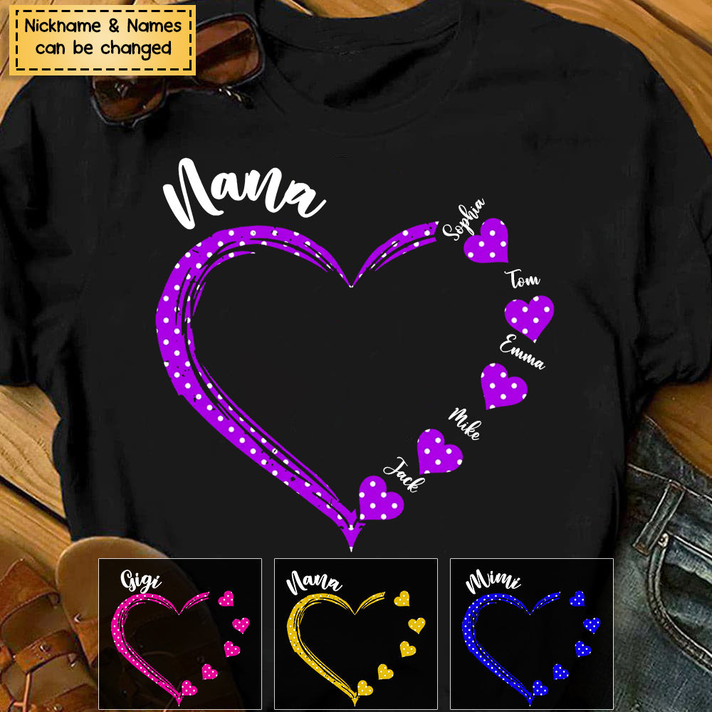 Grandma Nana Mommy Aunt Child Name Heart Personalized T-shirt