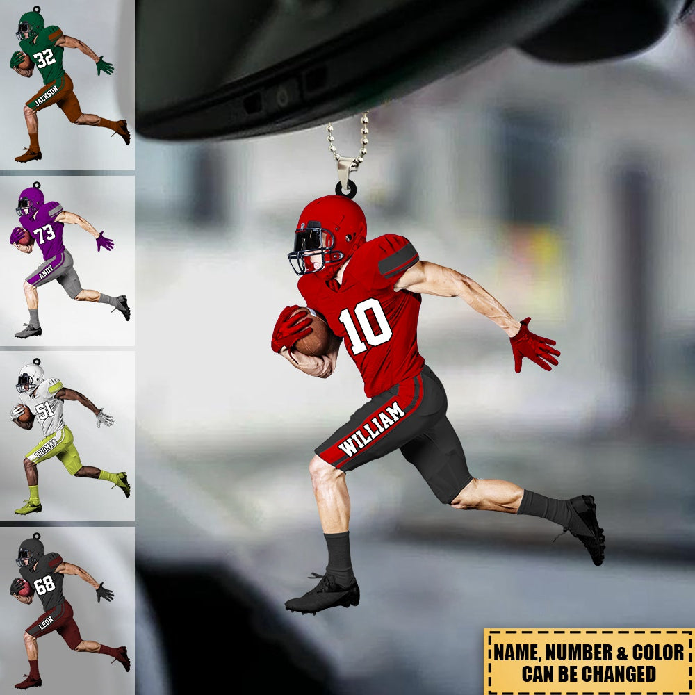 Personalized American Football Player Acrylic Christmas / Car Ornament - Gift For Football Player Football Lovers