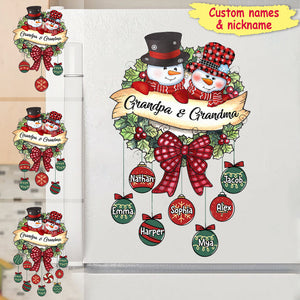 Snowman Grandpa & Grandma Mom & Dad Christmas Ball Kids Personalized Decal