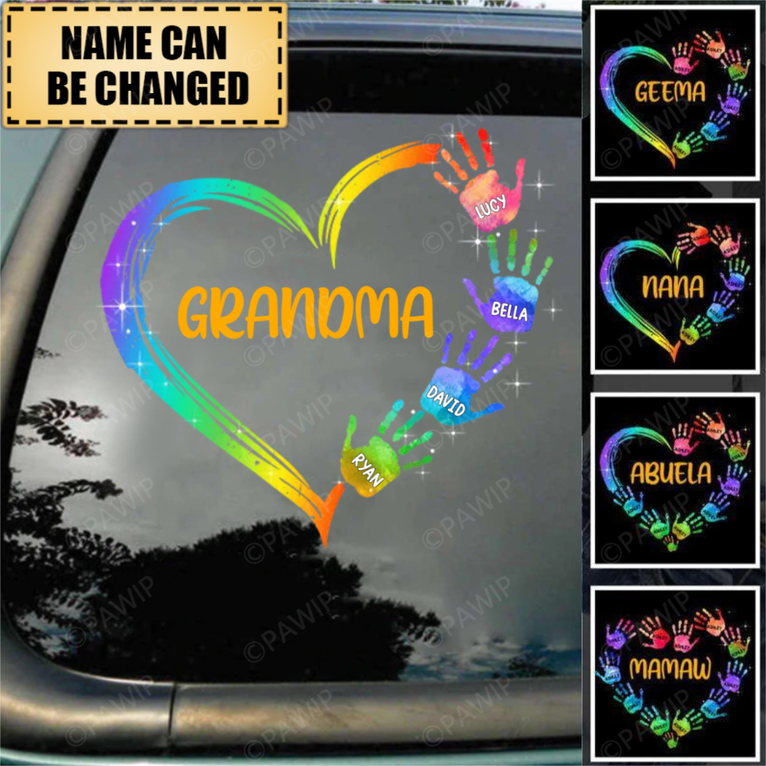Grandma Mom Heart Hand Print Personalized Car Sticker