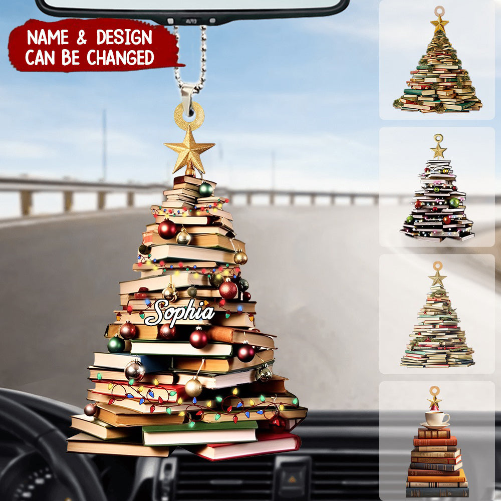 Personalized Name Book Car Ornament, Reading Book Gift, Library Book Store Ornament