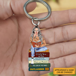 Girl Reading Book - Custom Book Titles, Personalized Acrylic Keychain