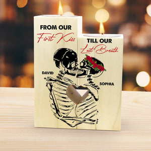 Personalized Couple Wood Candle Holder, From Our First Kiss Till Our Last Breath