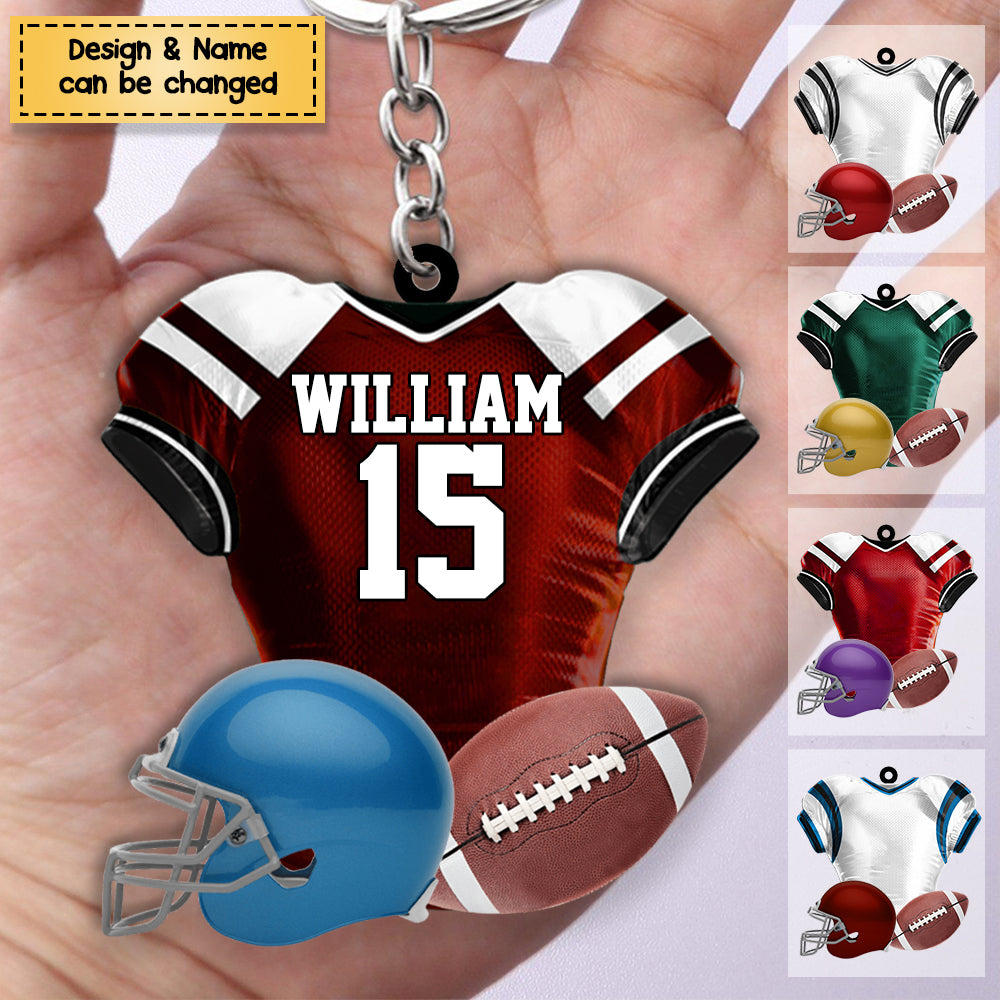 Football Player Uniform Personalized Acrylic Keychain - Gift For Football Lovers