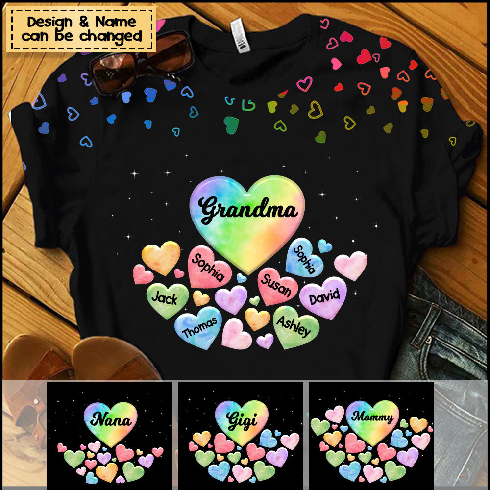 Grandma Mom Hearts In Heart Personalized 3D Shirt