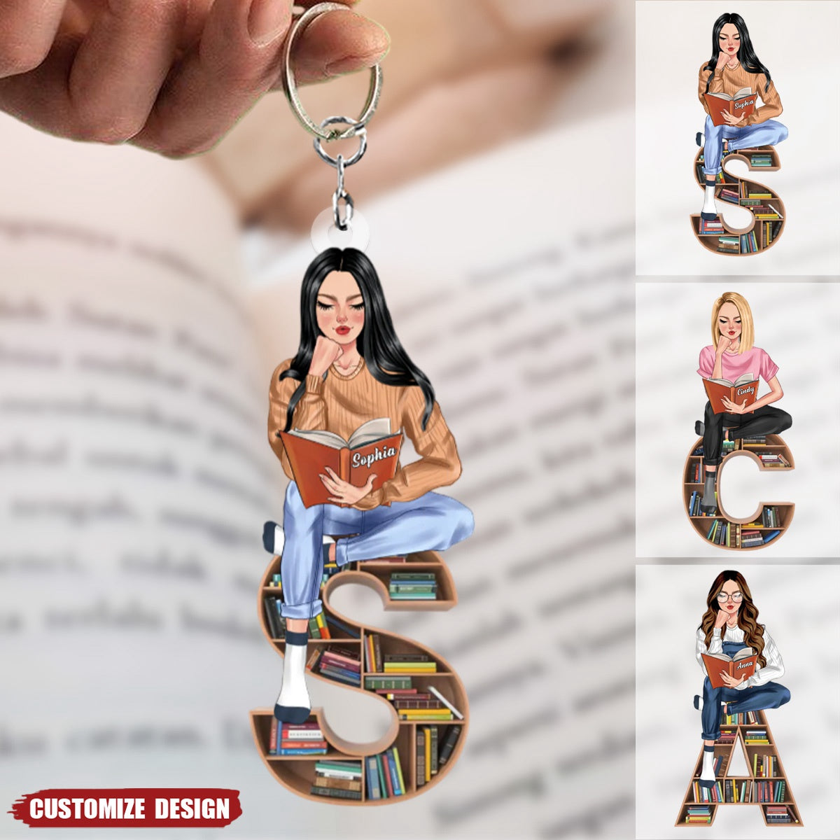 Reading Keychains Girl Reading - Personalized Keychain - Gift For Reading Lover - yeetcat