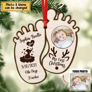 Personalized Baby Photo Wooden Ornament - Christmas Gift Idea For Baby - My First Christmas