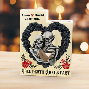 Till Dead Do Us Part Personalized Wood Candle Holder , Couple Gift