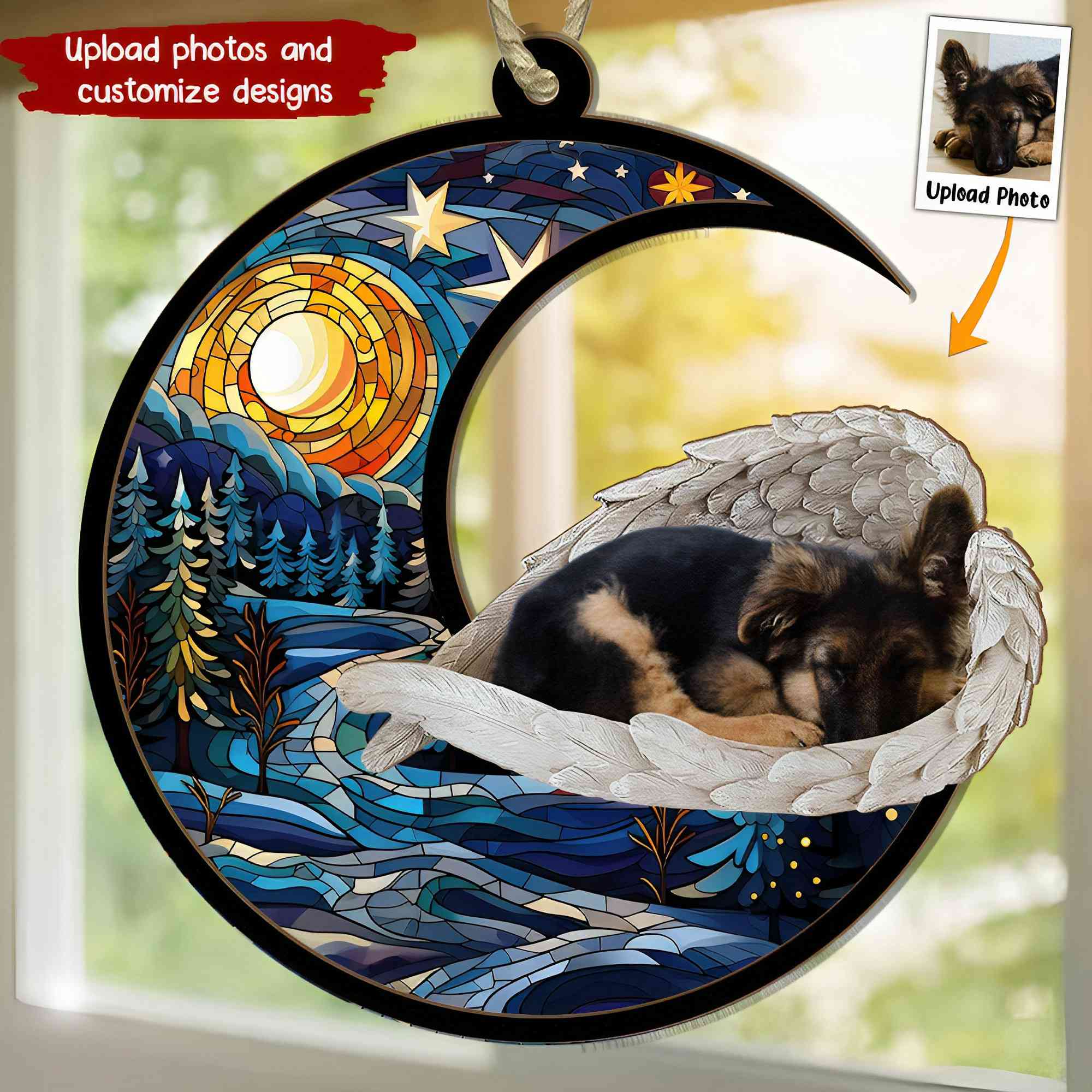 Custom Photo Pet With Angel Wings - Personalized Suncatcher Photo Ornament