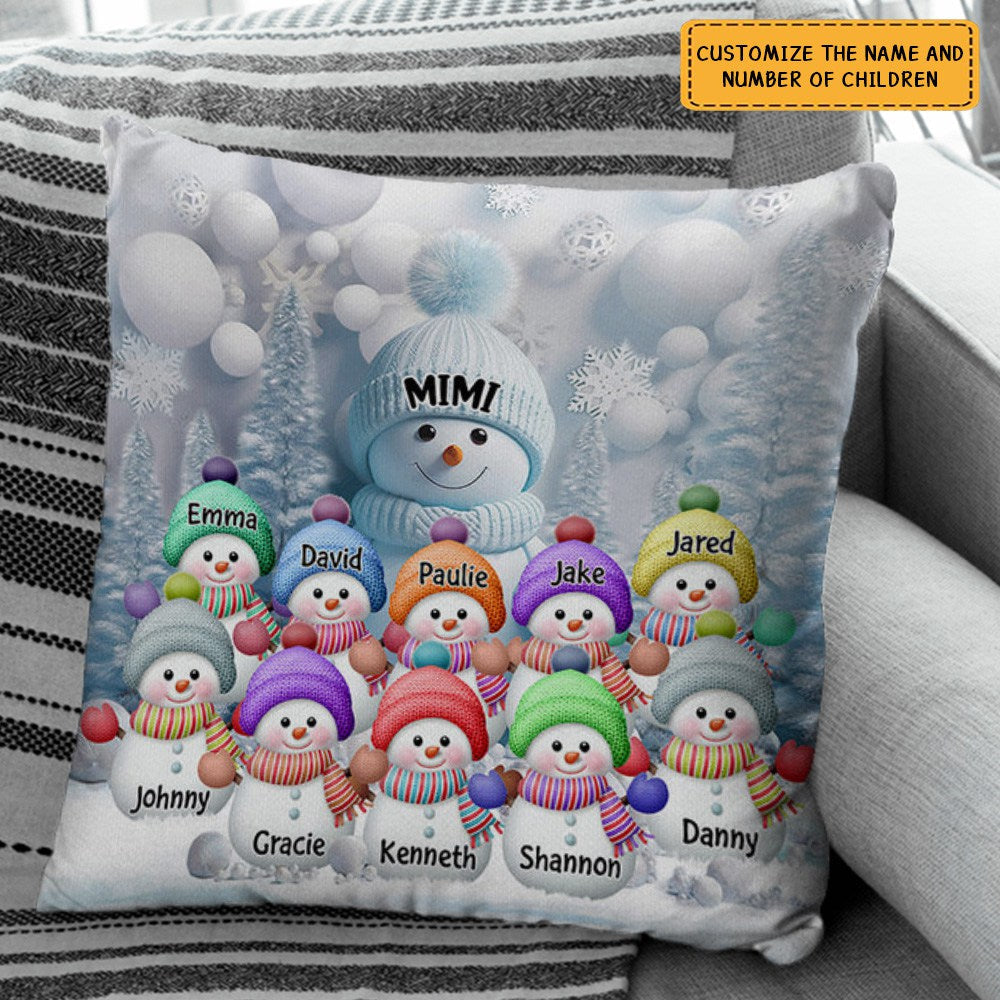 Blue Vibe Snowman Grandma Mom Colorful Kids Personalized Pillow