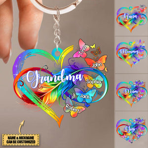 Personalized Grandma Mom Heart Infinity Butterfly Mother's Day Gift Acrylic Keychain