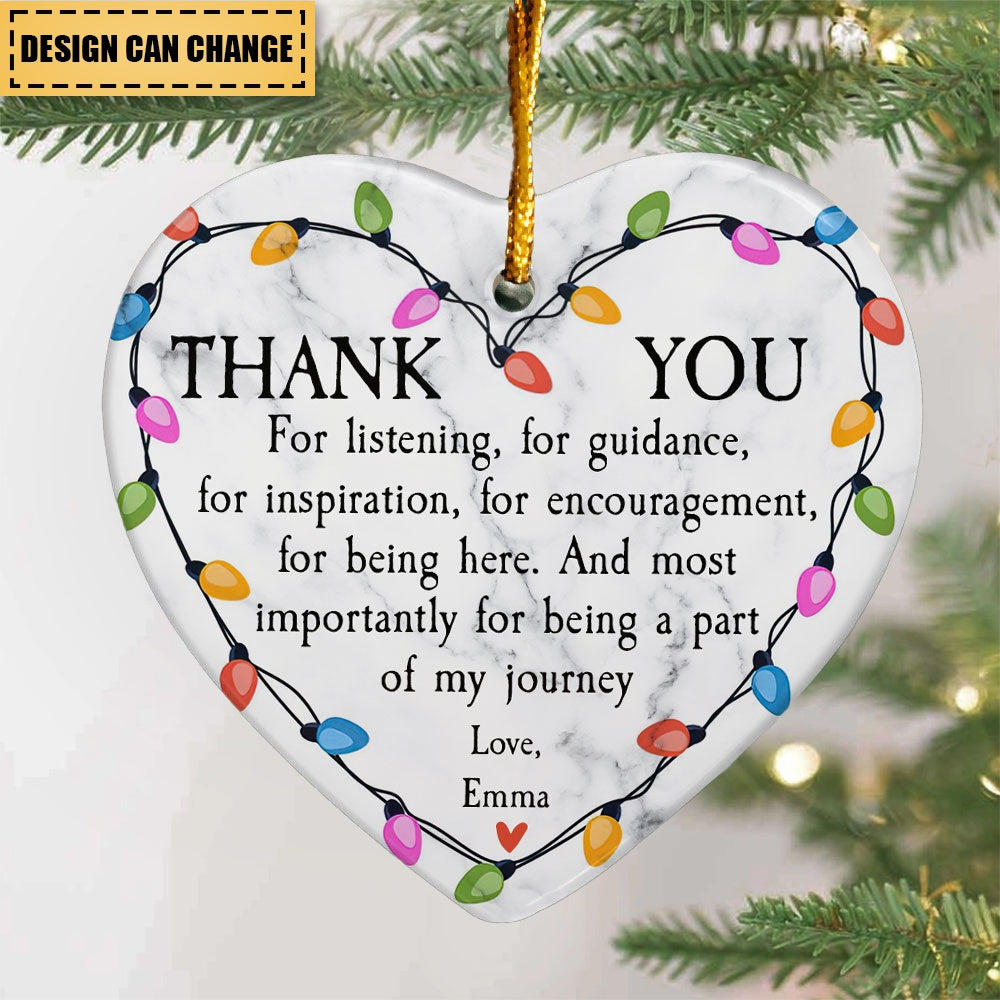 Thank You For Being A Part Of My Journey - Personalized Heart Shaped Ceramic Ornament