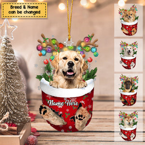 Dog In Snow Pocket Personalized Christmas Acrylic Ornament