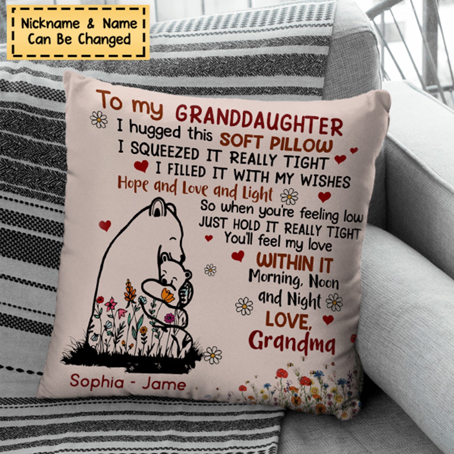 Bear To My Granddaughter Hug This Personalized Pillow