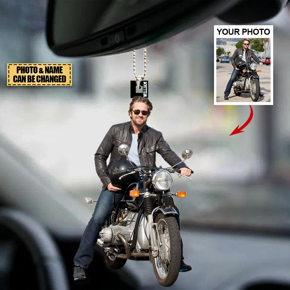 Personalized Acrylic Car Hanging Ornament - Gift For Motorcycle Lover/Biker/Racer - Custom Your Photo