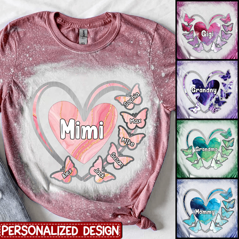 Grandma, Mom, Nana Heart Butterfly Kids - Personalized 3D T-Shirt