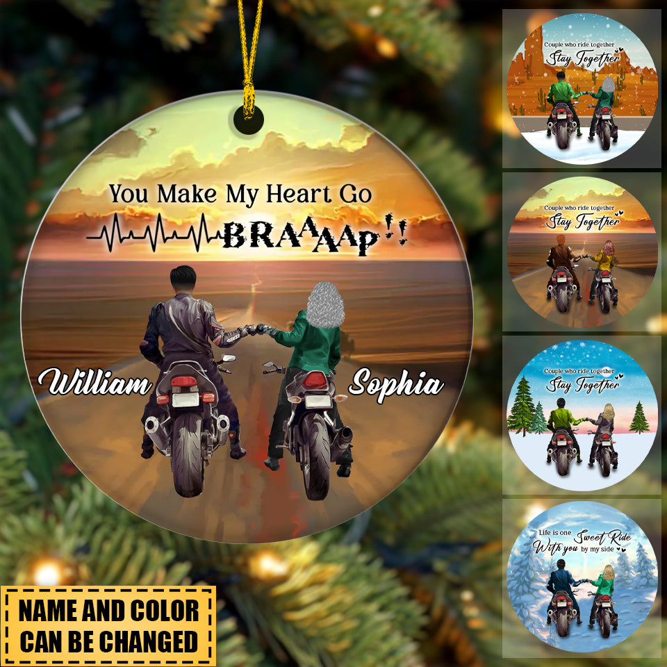 Custom Personalized Motorcycle Couple Ceramic Ornament - Gift Idea For Couple/ Motorbike Lovers - Riding Partners For Life