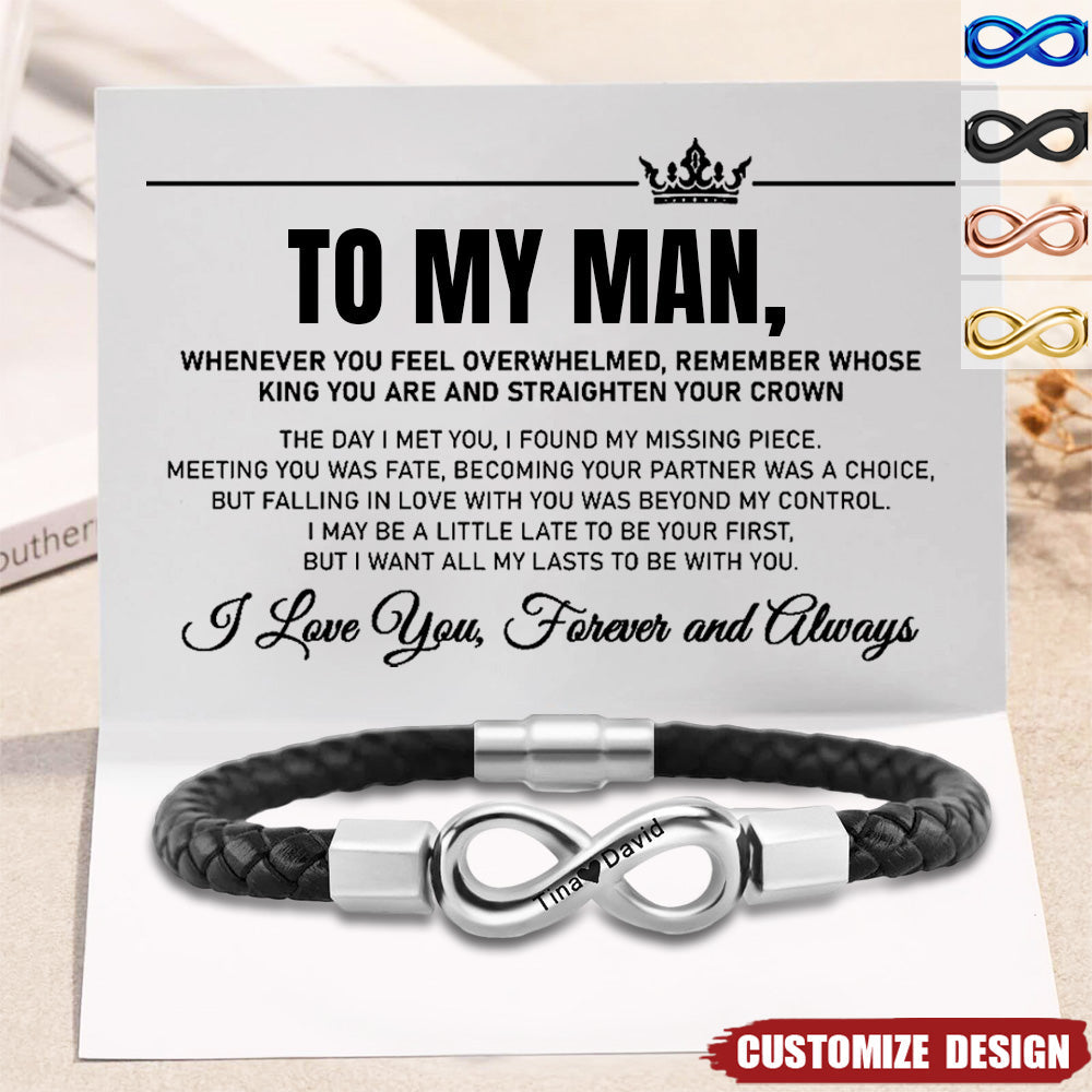 Personalized 2 Names Infinity Leather Bracelet - Gift For Couple