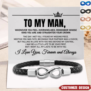 Personalized 2 Names Infinity Leather Bracelet - Gift For Couple