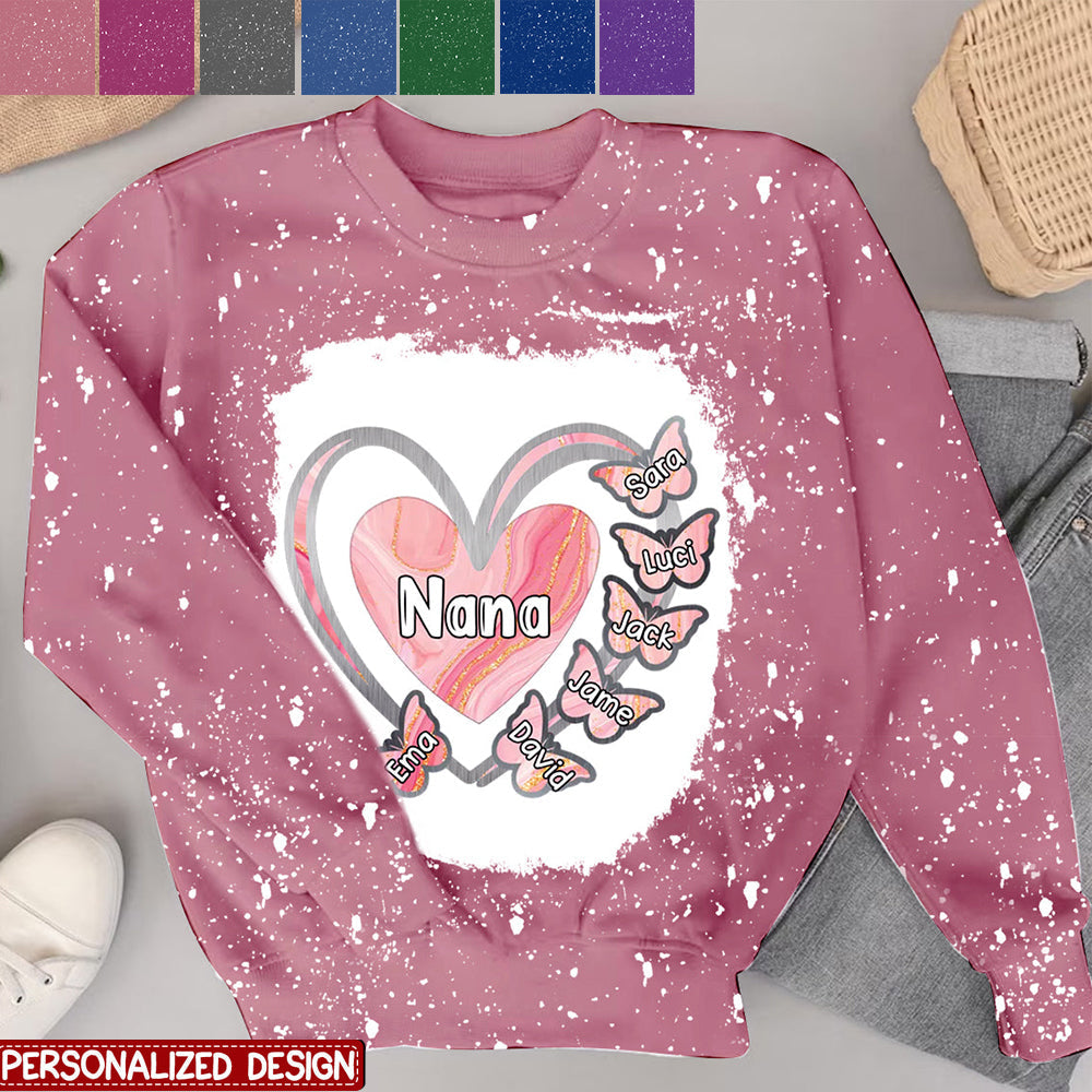 Grandma, Mom, Nana Heart Butterfly Kids -Personalized Sweatshirt
