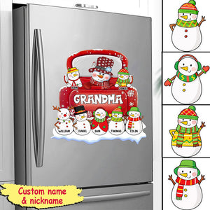 Personalized Christmas Grandma/Mom Snowman On Red Truck With Grandkids/Kids Sticker Decal
