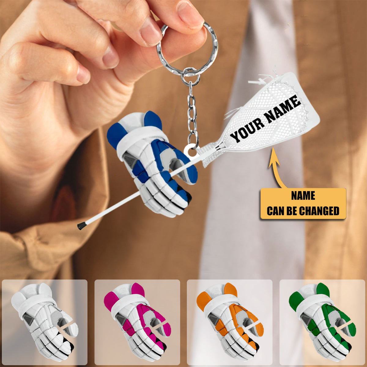 Personalized Lacrosse Gloves And Stick Flat Acrylic Keychain - Gift For Lacrosse Lover