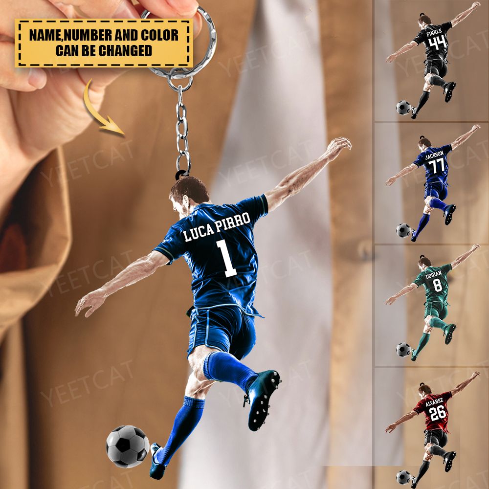 Personalized Male Soccer Player Acrylic Keychain-Gift for Soocer Ball Lovers