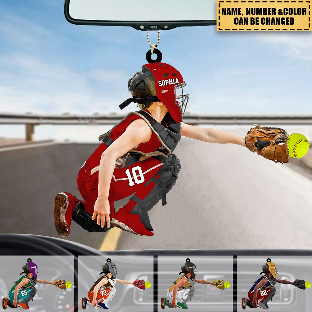 Personalized Apperance And Name Acrylic Ornament - Gift For Softball Lovers