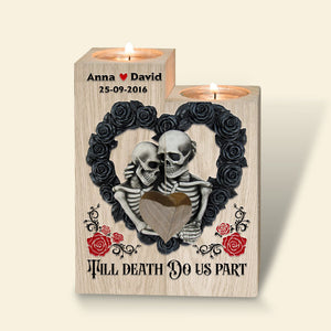Till Dead Do Us Part Personalized Wood Candle Holder , Couple Gift