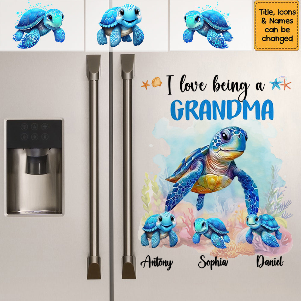 Gift For Grandma I Love Being A Grandma Sea Turtle Ocean Personalized Car Decal/Sticker