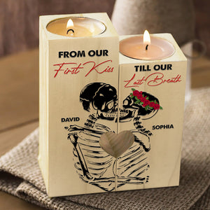 Personalized Couple Wood Candle Holder, From Our First Kiss Till Our Last Breath