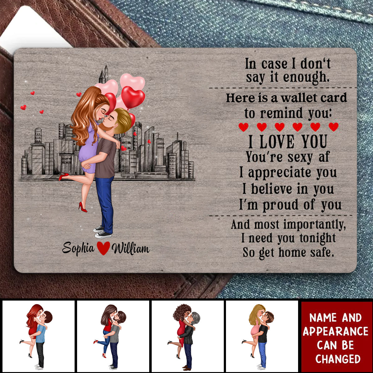 I Need You Tonight So Get Home Safe-Personalized Couple Hugging Aluminum Wallet Card-v2