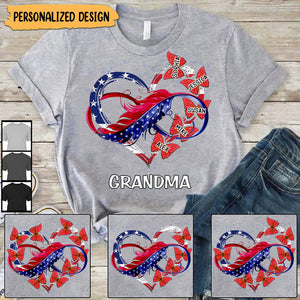 Grandma, Nana, Mimi Butterfly Love Grandkids 4th July Personalized T-Shirt