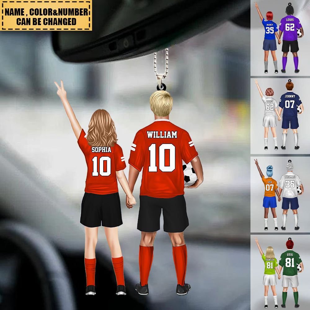 Personalized Soccer Couple Acrylic Car / Christmas Ornament - Gift For Couple