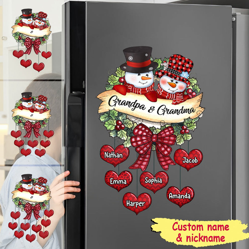 Snowman Grandpa Grandma With Heart Kids Christmas Personalized Decal