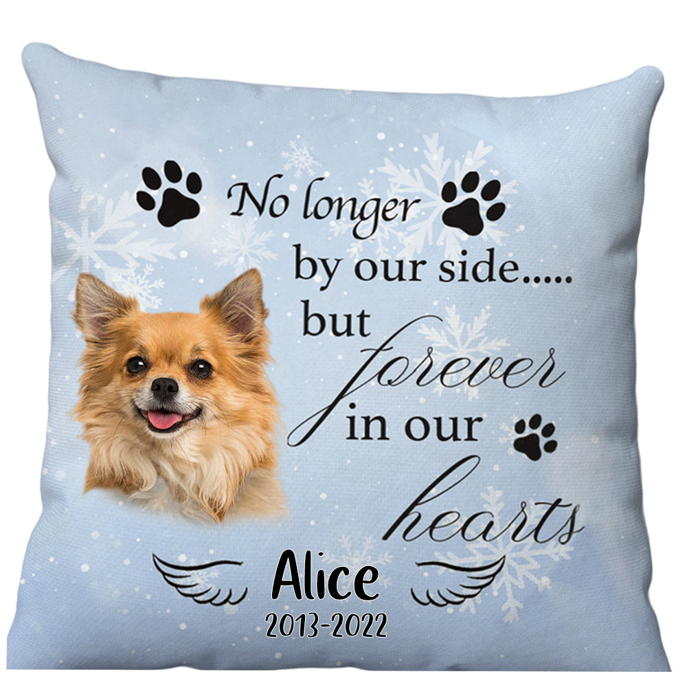 No Longer By Our Side But Forever In Our Hearts Dog Personalized Memorial Pillow