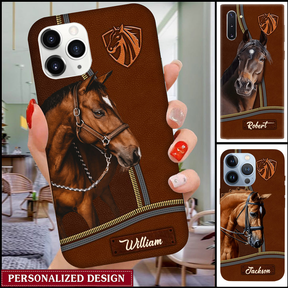Love Horses Leather Personalized Phone Case