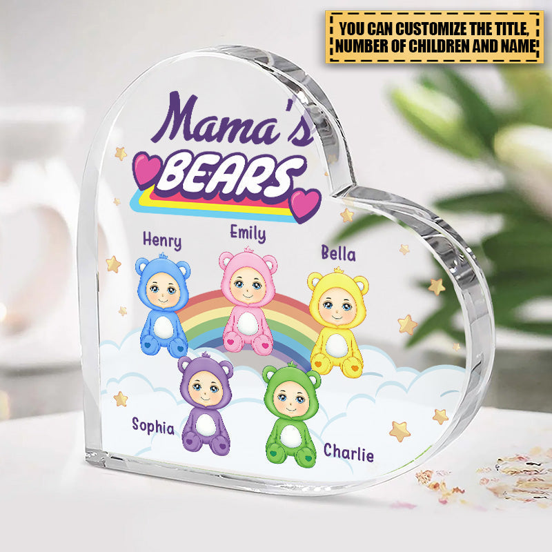Lovely Care Bears - Family Personalized Custom Heart Shaped Acrylic Plaque