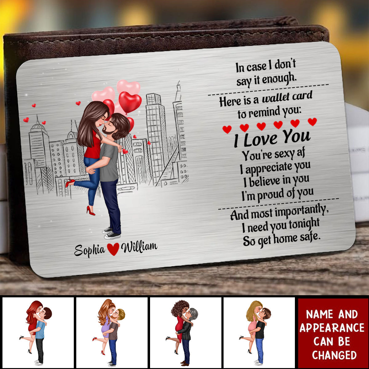 I Need You Tonight So Get Home Safe-Personalized Couple Hugging Aluminum Wallet Card-v2