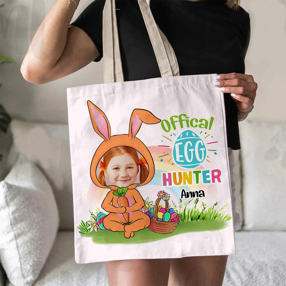 Personalized Easter Custom Face Kid Tote Bag, Gift For Grandchild Mom Grandma