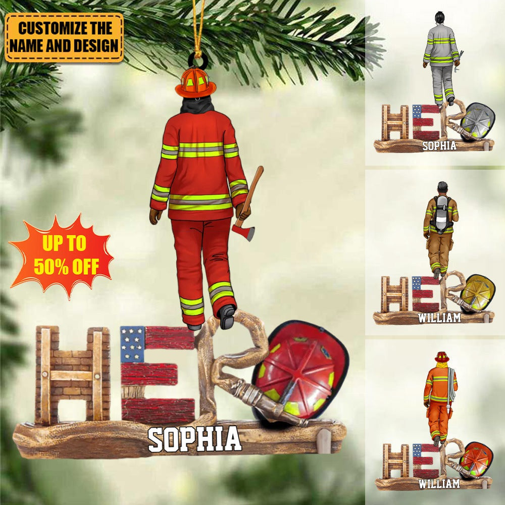 Firefighter - The Hero, Personalized Acrylic Custom Shape Christmas/Car Ornament,  Gift For Firefighter