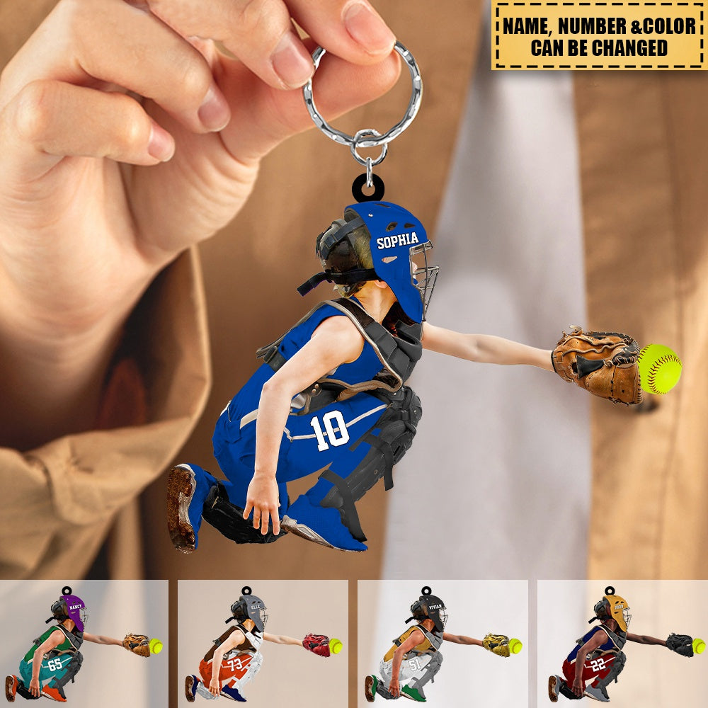 Personalized Apperance And Name Acrylic Keychain - Gift for Softball Lovers