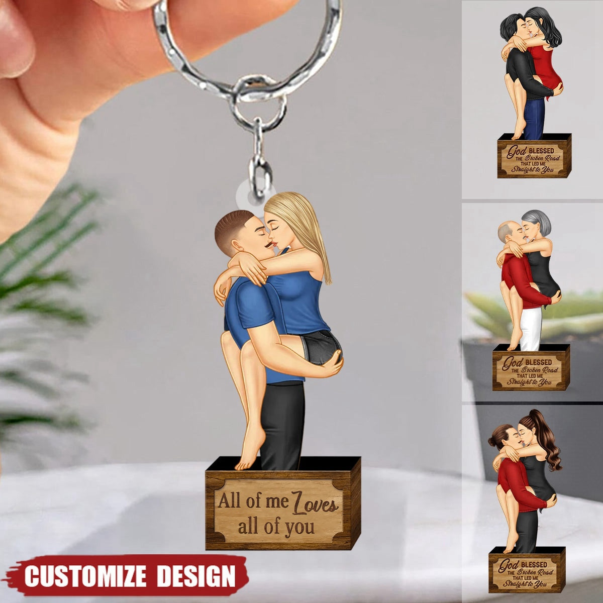 God Blessed - Romantic Personalized Couple Kissing Hugging Keychain - Gift For Couple